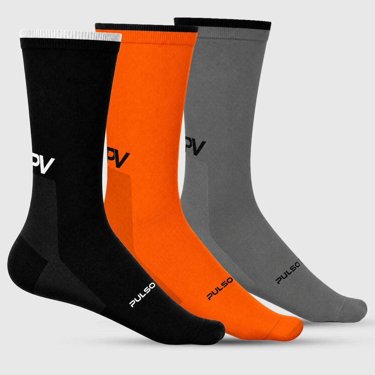 Unisex Performance Crew Cycling Socks – 3 Pack Black, Orange, Grey