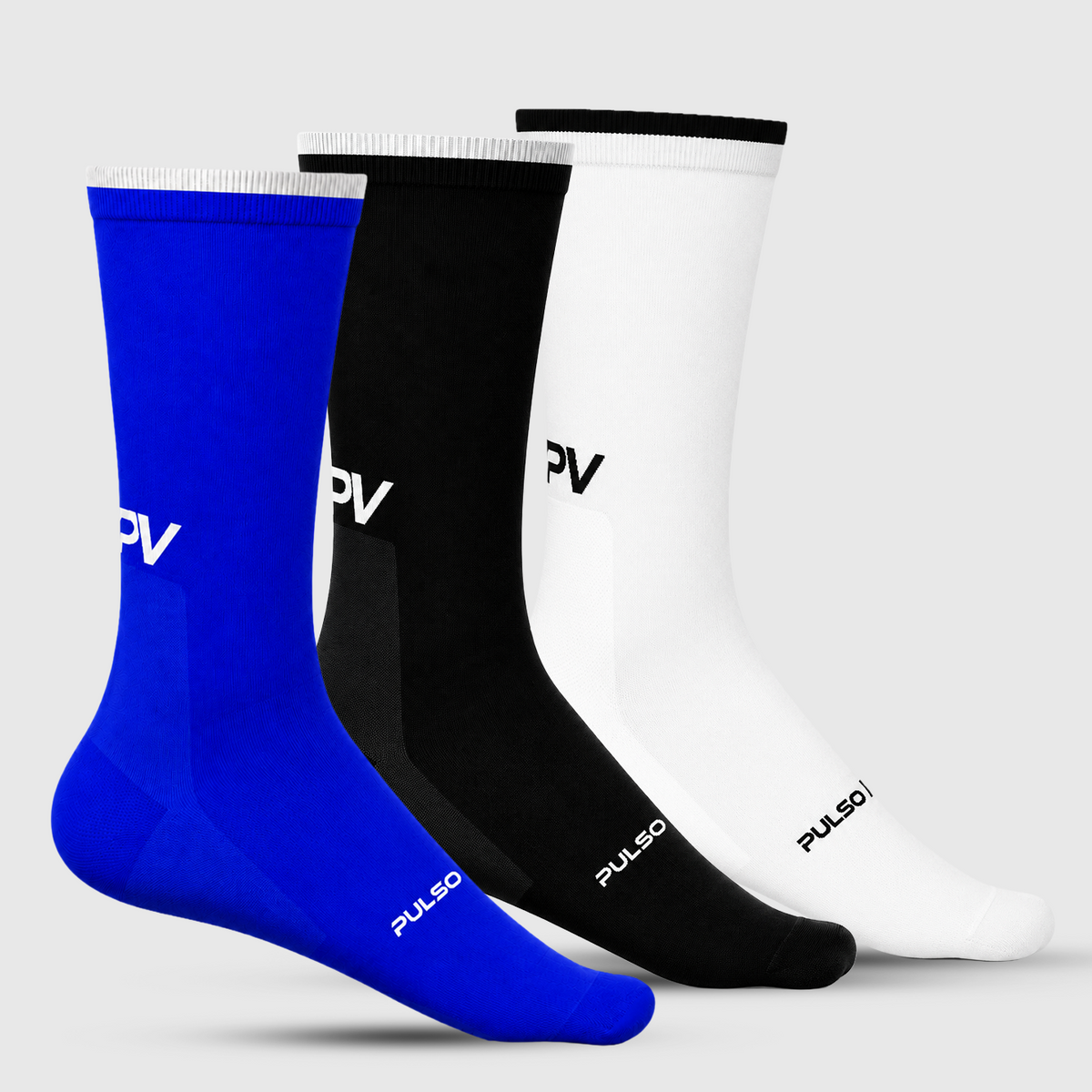 Unisex Performance Crew Cycling Socks – 3 Pack Royal Blue, Black, White