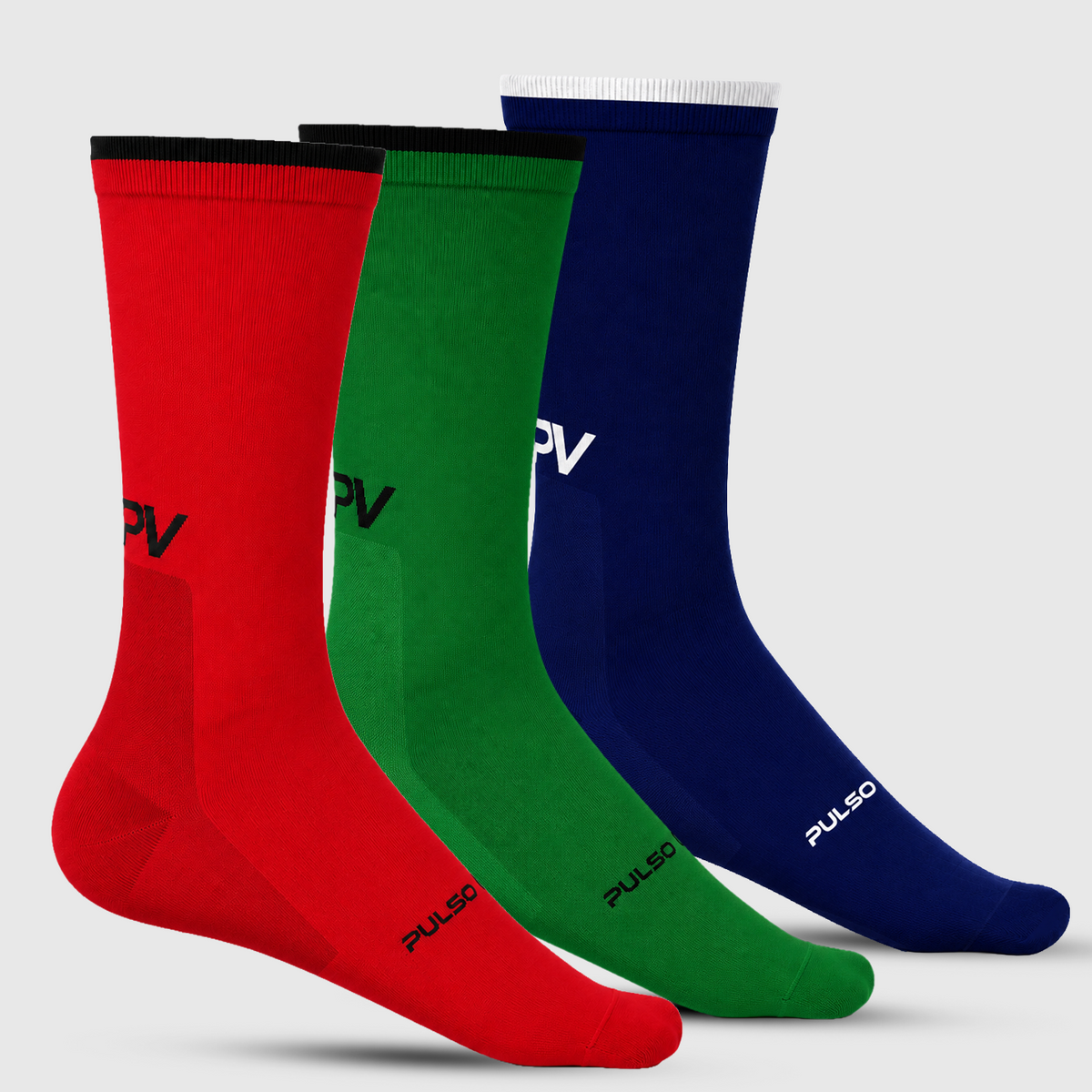 Unisex Performance Crew Cycling Socks – 3 Pack Red, Green, Navy-blue