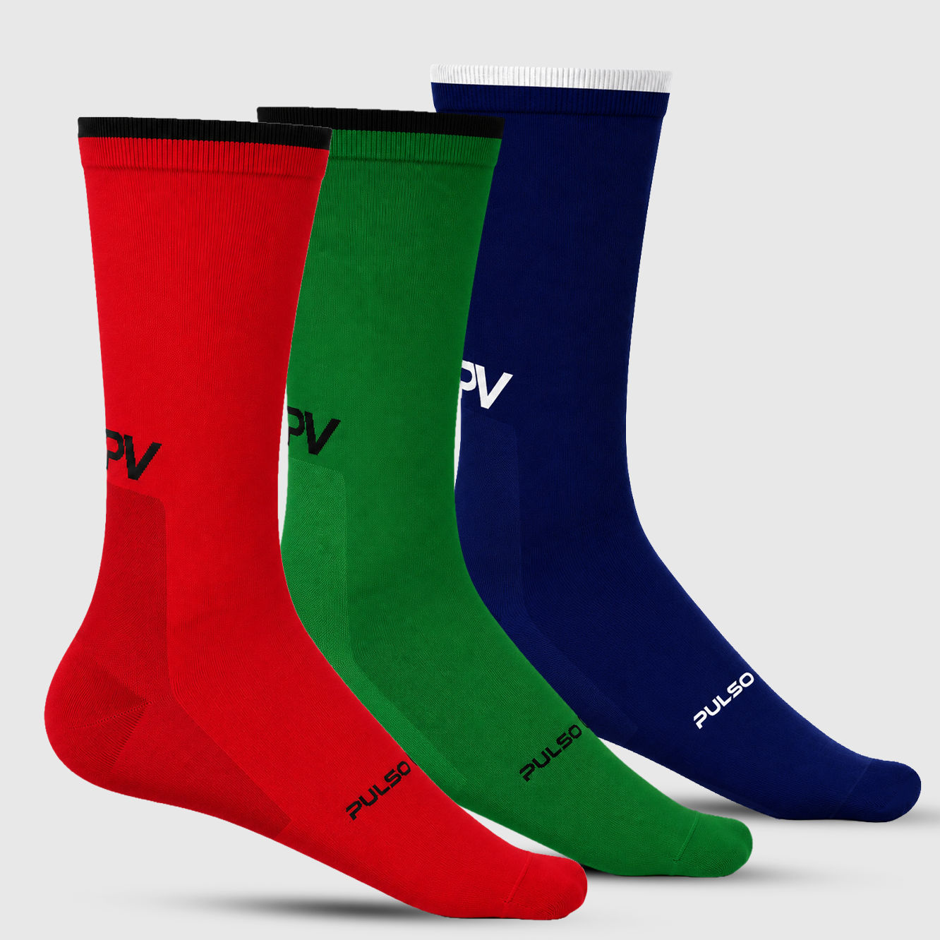 Unisex Performance Crew Cycling Socks – 3 Pack Red, Green, Navy-blue