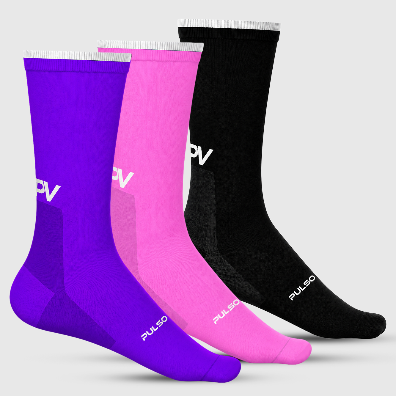 Unisex Performance Crew Cycling Socks – 3 Pack Purple, Pink, Black